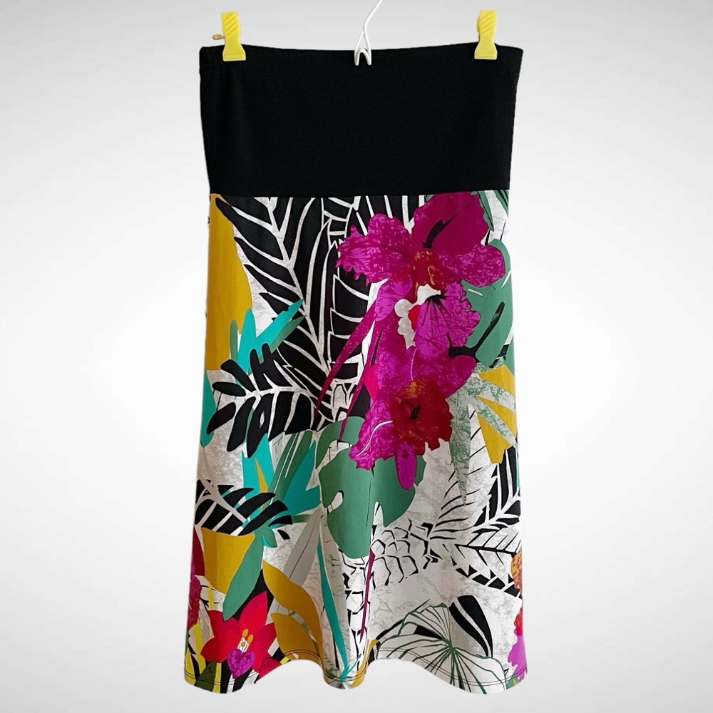 Coco Bianco Hawaiian Floral Print Pullon Midi Skirt Elastic Waist